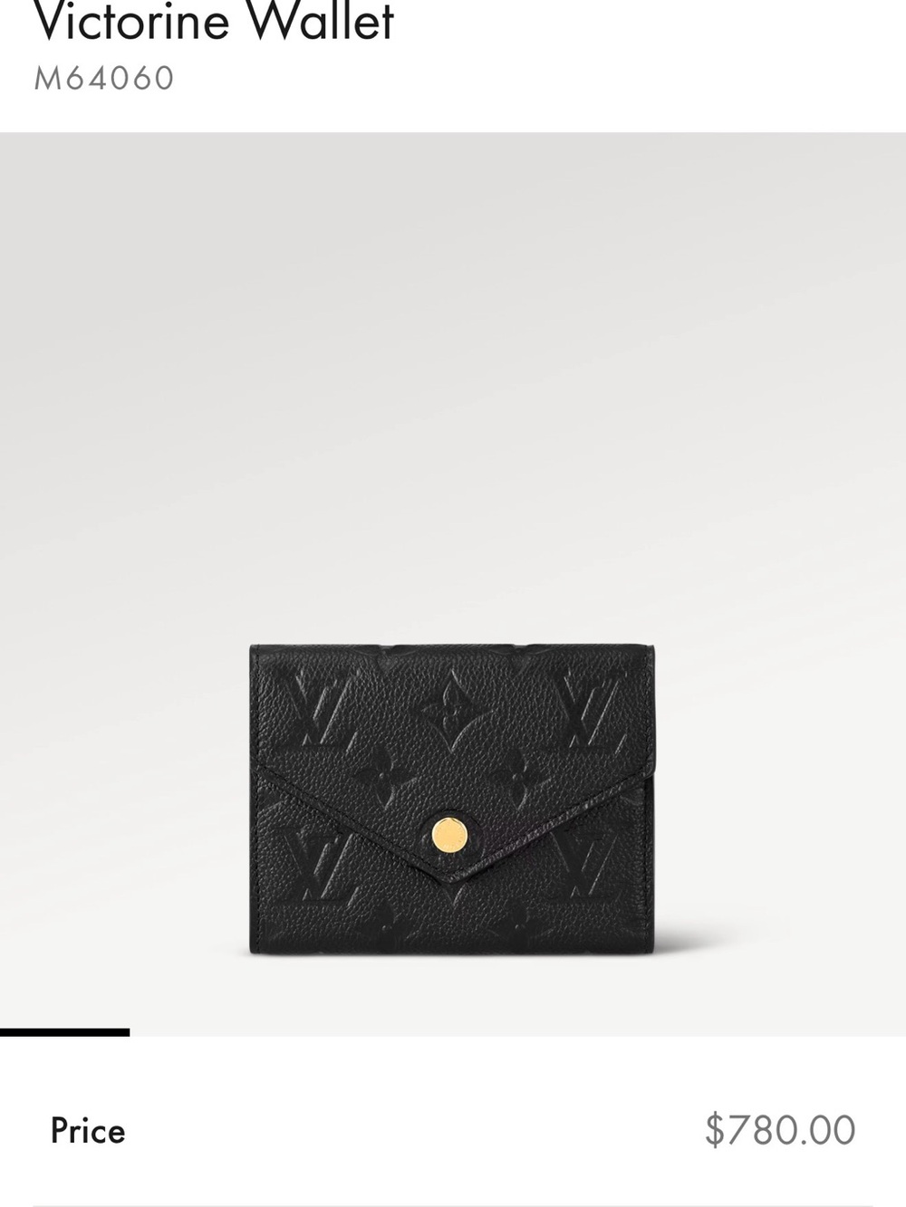 Louis Vuitton Black Monogram Embossed Victorine Wallet with Gold Snap